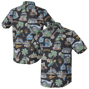 ���C���X�v�[�i�[ �����Y �g�b�v�X �V���c �g�[�� �_�E�� Men's Reyn Spooner Navy Milwaukee Brewers Big & Tall Scenic Performance Tri-Blend Aloha Button-Down Shirt (Big Tall) Navy �l�C�r�[