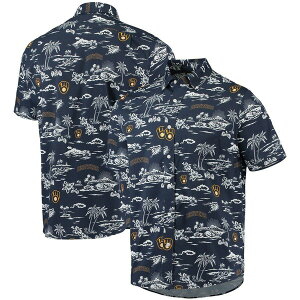���C���X�v�[�i�[ �����Y �g�b�v�X �V���c Men's Reyn Spooner Navy Milwaukee Brewers Kekai Performance Button-Up Shirt Navy �l�C�r�[