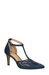 �W�F�C���j�[ ���f�B�[�X �V���[�Y �q�[�� J. Rene Lisha Rhinestone Pointed Toe Pump Navy �l�C�r�[