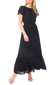 �Z�Z ���f�B�[�X �g�b�v�X �����s�[�X �V�t�H�� �}�L�V CeCe Flutter Sleeve Swiss Dot Chiffon Maxi Dress Rich Black �u���b�N