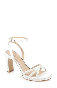 �W���E�F���_�O���C�~�V���J ���f�B�[�X �V���[�Y �q�[�� �T���_�� �A���N�� Jewel Badgley Mischka Ionankle Strap Sandal Ivory Satin �A�C�{���[