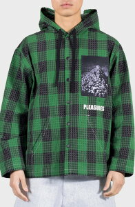�v���W���[�Y �����Y �A�E�^�[ �p�[�J�[�E�X�E�F�b�g �V���c PLEASURES Virtual Hooded Snap-Up Shirt Green �O���[��