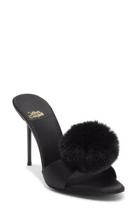 �W�F�t���[ �L�����x�� ���f�B�[�X �V���[�Y �T���_�� Jeffrey Campbell Shopaholic Faux Fur Pom Slide Sandal Black Satin Combo �u���b�N