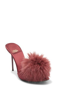 �W�F�t���[ �L�����x�� ���f�B�[�X �V���[�Y �T���_�� Jeffrey Campbell Shopaholic Faux Fur Pom Slide Sandal Wine Satin Combo ���C��