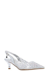 �W�F�C���j�[ ���f�B�[�X �V���[�Y �q�[�� J. Rene Ferryanne Slingback Pointed Toe Kitten Heel Pump Clear/ Silver �V���o�[