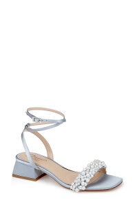 �W���E�F���_�O���C�~�V���J ���f�B�[�X �V���[�Y �q�[�� �T���_�� �A���N�� Jewel Badgley Mischka Payton Ankle Strap Sandal Mist Blue Satin �u���[