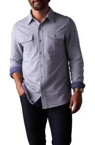 �m�[�}���u�����h �����Y �g�b�v�X �V���c �j�b�g The Normal Brand Textured Knit Long Sleeve Button-Up Shirt Vintage Blue �u���[