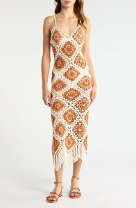 �G���� ���f�B�[�X �g�b�v�X �����s�[�X �}�L�V Elan Crochet Maxi Cover-Up Dress White Clay Combo �z���C�g