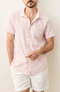 �}���[�� ���C���[ �����Y �g�b�v�X �V���c �R�b�g�� Marine Layer Classic Stripe Short Sleeve Stretch Cotton Selvage Button-Up Shirt Pink Mini Stripe �s���N
