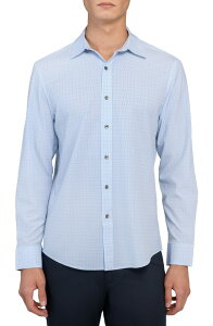 �_�u�����[�A�[���P�[ �����Y �g�b�v�X �V���c �X�����t�B�b�g W.R.K Slim Fit Light Blue Grid Check Performance Button-Up Shirt Blue �u���[