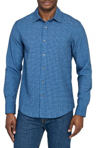 �_�u�����[�A�[���P�[ �����Y �g�b�v�X �V���c �X�����t�B�b�g �v�����g W.R.K Slim Fit Square Geo Print Performance Button-Up Shirt Navy �l�C�r�[