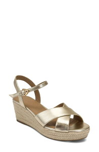 �G�A���\�[���Y ���f�B�[�X �V���[�Y �q�[�� �v���b�g�t�H�[�� �T���_�� Aerosoles Casarina Platform Wedge Sandal Soft Gold �S�[���h