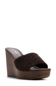 �A���h ���f�B�[�X �V���[�Y �q�[�� �v���b�g�t�H�[�� �T���_�� ALDO Grounded Platform Wedge Sandal Dark Brown �u���E��