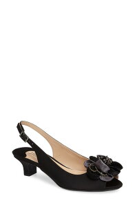 �W�F�C���j�[ ���f�B�[�X �V���[�Y �q�[�� �T���_�� J. Rene Leonelle Kitten Heel Slingback Sandal Black Satin �u���b�N