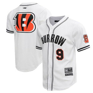 �v���X�^���_�[�h �����Y �g�b�v�X T�V���c ���b�V�� Men's Pro Standard Joe Burrowhite Cincinnati Bengals Mesh Baseball Button-Up T-Shirt White �z���C�g