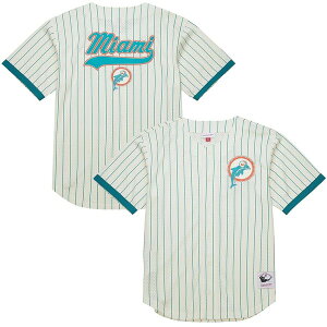 �~�b�`�F��&�l�X �����Y �g�b�v�X �V���c ���B���e�[�W ���b�V�� ���S Men'sMitchell & Ness Creamiami Dolphins Final Seconds Vintage Logo Mesh Button-Up Shirt Cream �N���[��
