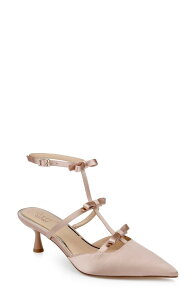 �W���E�F���_�O���C�~�V���J ���f�B�[�X �V���[�Y �q�[�� �A���N�� Jewel Badgley Mischka Elisabettankle Strapointed Toe Kitten Heel Pump Sand Satin �T���h