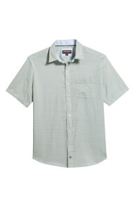 �W�����X�g���A���h�}�[�t�B�[ �����Y �g�b�v�X �V���c �v�����g �R�b�g�� Johnston & Murphy Logan Microprint Short Sleeve Cotton Blend Button-Up Shirt Green Hashed Squares �O���[��