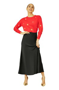 ���~�L�� ���f�B�[�X �{�g���X�J�[�g �~�f�B �T�e�� Yumi Smart Satin Midi Skirt Black �u���b�N