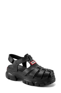 �n���^�[ ���f�B�[�X �V���[�Y �q�[�� �T���_�� Hunter Belah Lug Sole Fisherman Sandal Black �u���b�N
