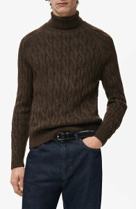 �}���S �����Y �A�E�^�[ �p�[�J�[�E�X�E�F�b�g �^�[�g���l�b�N �Z�[�^�[ MANGO Cable Stitch Turtleneck Sweater Brown �u���E��