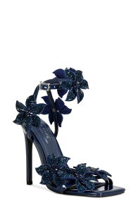 �A�U���A ���� ���f�B�[�X �V���[�Y �q�[�� �t�����[�� �T���_�� �A���N�� �t�����[ AZALEA WANG Romi Floral Ankle Strap Sandal Navy �l�C�r�[