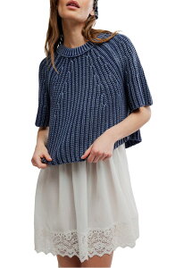 �t���[�s�[�v�� ���f�B�[�X �A�E�^�[ �p�[�J�[�E�X�E�F�b�g �Z�[�^�[ �R�b�g�� Free People Amy Short Sleeve Cotton Sweater Navy Academy �l�C�r�[