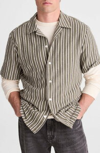 ���C�h�E�F�� �����Y �g�b�v�X �V���c �p�C�� Madewell Seaporterry Camp Shirt Stripe Olive �I���[�u