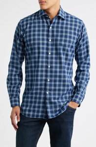 �s�[�^�[�E�~���[ �����Y �g�b�v�X �V���c Peter Millar Mystic Performance Double Check Button-Up Flannel Shirt Navy �l�C�r�[