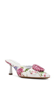 �A���N���C�� ���f�B�[�X �V���[�Y �q�[�� Anne Klein Cassia Kitten Heel Mule White Floral �z���C�g