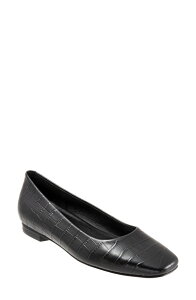 �g���b�^�[�Y ���f�B�[�X �V���[�Y �p���v�X Trotters Honor Flat - Multiple Widths Available Black Croc Print Leather �u���b�N