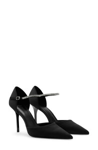 �}���S ���f�B�[�X �V���[�Y �q�[�� MANGO Strappy Heeled Pump with Rhinestones Black �u���b�N