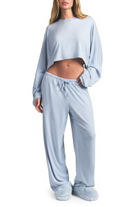 �X�L���Y ���f�B�[�X �A���_�[�E�F�A �i�C�g�E�F�A �p���c SKIMS Crop Top & Pants Pajamas Zen Blue �u���[