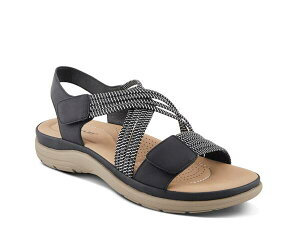 tNTX fB[X V[Y T_ Flexus by Spring Step Crossbeam Wedge Sandal Black ubN