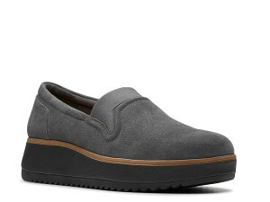 N[NX fB[X V[Y Xb|E[t@[ Dark Grey Leather Clarks Zylah Sky Wedge Slip-On