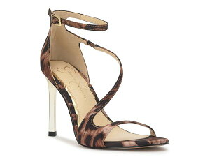 yz WFVJVv\ fB[X T_ V[Y Qamille Sandal Beige/Black Leopard Print Satin