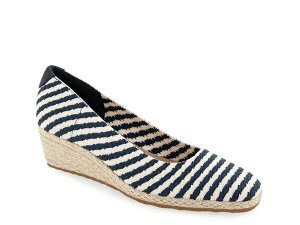 �G�A���\�[���Y ���f�B�[�X �V���[�Y �p���v�X Aerosoles Roma Espadrille Wedge Pump Navy Striped Fabric �l�C�r�[