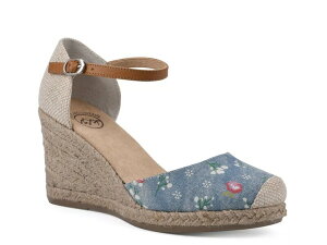�z���C�g�}�E���e�� ���f�B�[�X �V���[�Y �T���_�� White Mountain Mamba Espadrille Wedge Sandal Blue Floral Print �u���[