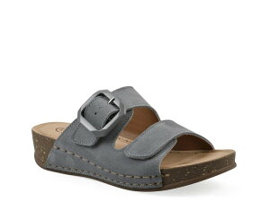 �z���C�g�}�E���e�� ���f�B�[�X �V���[�Y �T���_�� White Mountain Fearful Wedge Sandal Blue Leather �u���[