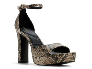 �A���h ���f�B�[�X �V���[�Y �T���_�� �v���b�g�t�H�[�� Aldo Eleonia Platform Sandal Taupe/Brown Snake Print Leather �u���E��