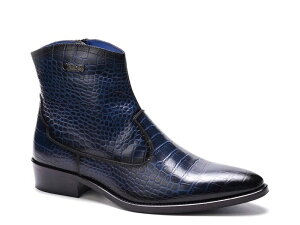 �J�����X�T���^�i �����Y �V���[�Y �u�[�c�E���C���u�[�c Carlos by Carlosantana Zappa Cowboy Boot Navy Croc Print Leather �l�C�r�[