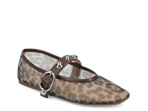 �W���[�j�[ ���f�B�[�X �V���[�Y �p���v�X Journee Naveah Mary Jane Flat Brown/Black Leopard Print Mesh Fabric �u���b�N