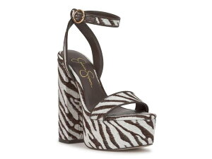 �W�F�V�J�V���v�\�� ���f�B�[�X �V���[�Y �T���_�� �v���b�g�t�H�[�� Jessica SimpsonAxtyn Platform Sandal Black/White Zebra Print �z���C�g