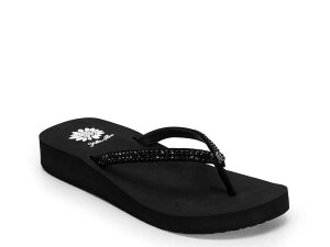 �C�G���[�{�b�N�X ���f�B�[�X �V���[�Y �T���_�� Yellow BoxJello Wedge Sandal Black Rhinestones �u���b�N