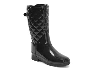 �n���^�[ ���f�B�[�X �V���[�Y �u�[�c�E���C���u�[�c �X�����t�B�b�g �L���e�B���O HUNTERAdjustable Quilted Refined Slim Fit Short Rain Boot - Women's Black �u���b�N