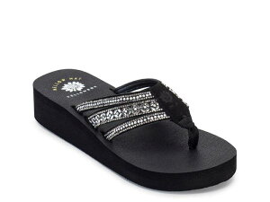 �C�G���[�{�b�N�X ���f�B�[�X �V���[�Y �T���_�� Yellow BoxLaka Wedge Sandal Black/White �z���C�g