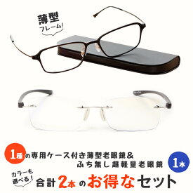 【MIDIポケット】お得な2本セット 老眼鏡 男性用 おしゃれ シニアグラス 薄型フレーム ブルーライトカット(MP-11,M307)