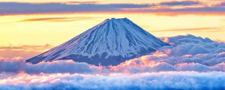 楽天市場 絵画風 壁紙ポスター はがせるシール式 黄金富士 八ヶ岳から望む朝日に染まる雲上の富士山 朝焼け 神秘的 絶景スポット キャラクロ M Fjs 012p1 パノラマ版 1440mm 576mm 建築用壁紙 耐候性塗料 インテリア レアルインターショップ