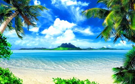 絵画風 壁紙ポスター (はがせるシール式) ハワイ マウイ島のビーチと島々 ヤシの木 ポスター 海 キャラクロ BCH-061W1 (ワイド版 921mm×576mm) ＜日本製＞ ウォールステッカー お風呂ポスター