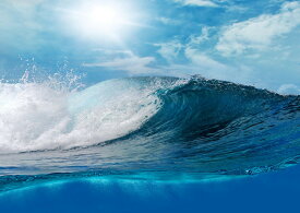 絵画風 壁紙ポスター (はがせるシール式) 波 オーシャンブルーの波と太陽 ポスター 海 青空 サーフィン キャラクロ SWAV-010A2 (A2版 594mm×420mm) ＜日本製＞ ウォールステッカー お風呂ポスター